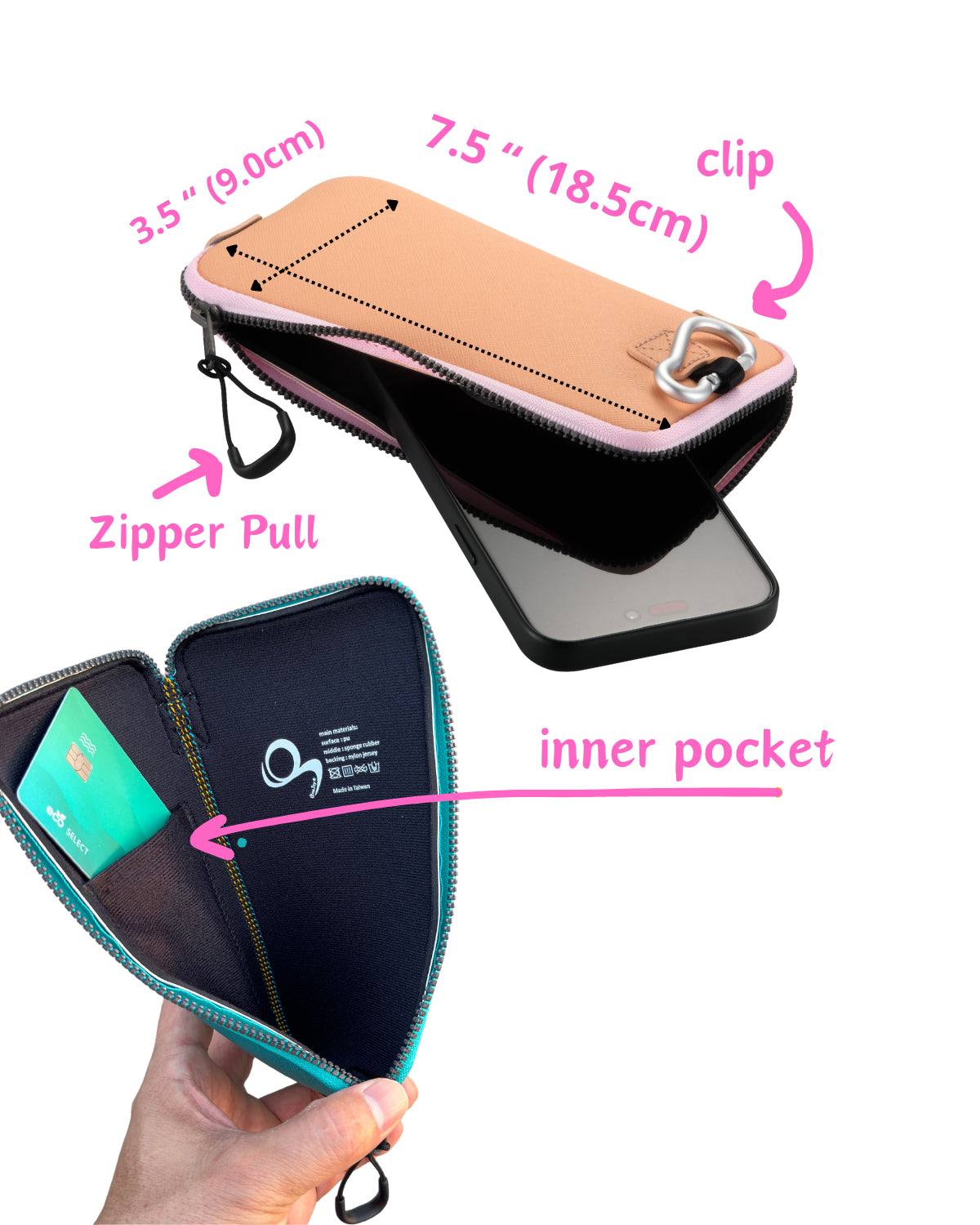 OneJoy lightweight cushioned mobile phone bag, suitable large size zipper mobile phone protective case, simple and fashionable, suitable for men and women